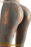Yipinpay Women Casual Fashion 2023 Casual Snakeskin Print Bronzing High Waist Butt Lifting Tummy Control Yoga Pants Sexy Pants Trouser 0407