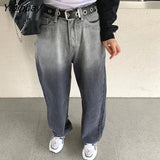 Yipinpay Fashion style Women jeans Vintage Straight Wide leg pants High waist Oversize Loose Long jeans female Black gray gradient