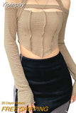 Yipinpay Women Sexy T-shirts Crop Top Autumn Winter 2023 Clothing Vintage Harajuku 2000s Clothes y2k Long Sleeve Top Streetwear Club