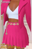 Yipinpay women's two piece set Buttoned Long Sleeve Blazer Coat Chain Decor Pleated Skirt Set short skirt suit female 2023 new