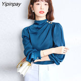 Yipinpay Spring Summer Women Blouses Elegant Korean style Fashion Satin shirts Loose Chiffon Long sleeve female blusas Ladies tops