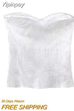 Yipinpay Off Shoulder Corset Tops For Women Silver Knit Crop Top Female Backless Sexy Tube Tops Summer Sleeveless Bustier Top Woman