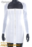 Yipinpay MO Women Mesh Patchwork Square Collar Mini Dress Ladies Slim See Through White Long Sleeve Dresses Party Club Outfit
