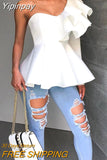 Yipinpay Elegant Fashion One Shoulder Fly Ruffles Blouse 2023 Spring Summer Women Ladies Office Tops Solid Color Backless Shirts