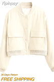 Yipinpay Fashion Bomber Jackets for Women 2023 Chic Pockets Coats Female Long Sleeve Stand Collar Casual Jacket New Outerwears