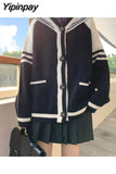 Yipinpay Spring Women sweater Loose Japan style Sweet Knitted Thin Cardigans Sailor Collar Oversize female cardigans Sweater Cute