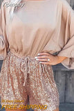 Yipinpay party jumpsuit for women 2023 new fashion Batwing Sleeve Drawstring Sequin Romper