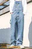 Yipinpay Men Denim Jumpsuit Straight Jeans Hip Hop Big Pocket Wide Leg Cargo Pants Fashion Casual Loose Male's Rompers Trousers