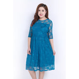 Yipinpay Style Fat MM Large Size Elegant Dress Dress Medium Sleeve Dress Lace Skirt