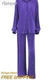 Yipinpay Pleated 2 Piece Women Pants Sets Loose Shirts And Wide Leg Long Pants Suit Ladies Outfits Fashion Office Two Piece