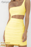 Yipinpay One Shoulder Hollow Out Summer Dress Casual Strapless Backless Sleeveless Mini Bodycon Dress Sheath Sexy Women Vestidos