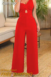 Yipinpay Woman Long Jumpsuits Elegant New Fashion Casual One Pieces One Shoulder Cutout Wide Leg Jumpsuit