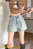 Yipinpay Style Baggy Jeans Ultra Shorts Blue Women Summer Y2k Vintage High Waisted Embroidered Shorts Straight Fashion Denim Pants
