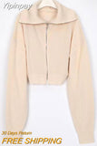 Yipinpay Lapel Double Zipper Cardigan Candy Sueters Mujer Pull Jumpers Y2k Clothes Oversized 2023 Sweaters for Women Black Fall Lazy