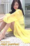 Yipinpay Summer Mid-length Women's Shirts and Blouses Fashion Sunscreen Clothing Thin Cardigan Chiffon Beach Top Oversized Shirts