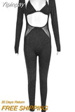 Yipinpay Low Cut Long Sleeve Glitter Jumpsuits Women Mesh Patchwork Camisole One Piece Rompers 2023 Summer Fairy Gunge Clothes 920