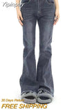 Yipinpay Jeans Women Bleached Korean Style Chic Slim Trendy Stretchy Hipster Retro Elegant Street Full Length Denim Trousers Women