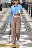 Yipinpay Fashion Brown Women Baggy Pants Patchwork Low Waist Loose Fit Trousers Streetwear Oversized Cargo Pants Female 2023