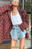 Yipinpay Street Style Red Plaid Shirts Women Irregular Long Sleeves Oversized Blouses Spring 2023 Loose Gingham Tops Trendy