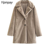 Yipinpay Winter Thicken Faux Fur Coat 2023 Fleece Solid Cardigan Jacket Female Coat Women Overcoat Casual Warm Plush Mujer Chaqueta