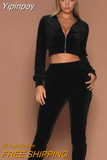 Yipinpay Women Tracksuit Zipper Two Piece Set Hoodies Sweatshirt Pants Casual Loose Velvet Sports Jogging Suit 2023