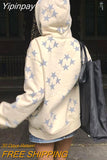 Yipinpay Printed Y2k Zip Up Hoodie Women and Men Vintage Casual Star Printed Loose Long Sleeve Hoodie Cardigan Hip Hop Streetwear