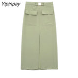 Yipinpay Fashion Women Solid Skirts Sets 2023 Summer Female Elegant Single Breasted Bow Shirts Mid-Calf A-Line Skirts With Belt Sets