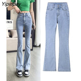 Yipinpay High Waist Stretch Flare Jeans Woman Casual Korean Bell Bottom Denim Pants Jeans Pantalones Vaqueros