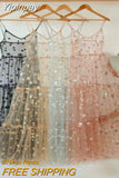 Yipinpay Arrival Spaghetti Straps Tulle Long Women Dresses Fashion Bling Bling See Through Dress Sexy Fashion Hot