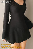 Yipinpay Backless Sexy Mini Dress Women Summer A-Line Flared Long Sleeves Streetwear Party Club Basic Black Dresses Female Outfits