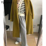 Yipinpay Women's Winter Elegant Thick Woolen Coats Women 2023 Street Temperament Loose Long Overcoat Warm Vintage Green Outwear