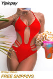 Yipinpay Women One Piece Swimsuit Push Up Female Swimwear Swimming Suit Bandage High Cut Bathing Suit Monokini BeachwearBodysuit