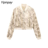 Yipinpay Women Spring Pilot Jackets Skirt Sets 2023 Fashion Print Long Sleeved Short Coats Pockets Elastic Waist Mini Skirts Outwear