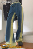 yipinpay Womens Jeans High Waist Vintage Straight Baggy Pants Chic Design Streetwear Gradient Color Hip Hop Summer Denim Wide Leg Trouser