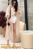 Yipinpay Summer Mid-length Women's Shirts and Blouses Fashion Sunscreen Clothing Thin Cardigan Chiffon Beach Top Oversized Shirts