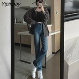 Yipinpay Stretch Straight Mom Jeans High Waist Denim Pants Ladies Casual Vintage Vaqueros Mujer Winter Thicken Velvet