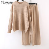 Yipinpay And Winter New Knitting Suit Women's Two-piece Sweater Large Loose Knitting Wide Leg Pants