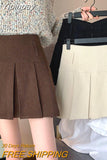 Yipinpay Vintage Corduroy Pleated Skirt Women Korean Style Kawaii Patchwork Brown High Waist A-line Mini Skirts Autumn Winter