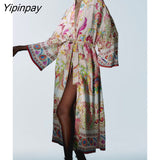 Yipinpay 2pcs Summer Women Kimono Style Shirts+Trousers Suit Floral Printed X-Long Drawstring Blouse Set Female Pant Casual Clothes