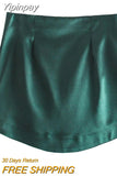 Yipinpay Satin Short Skirts Woman Vintage Sexy Mini Skirt Women 2023 Green Red New Year Elegant Skirts High Waist A Line Skirt