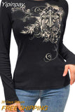 Yipinpay Women Vintage T-shirts Fall Winter 2023 Sexy Top y2k Clothing Graphic Fairy Grunge Aesthetic Luxury Long Sleeve Top Streetwear