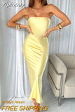 Yipinpay Mo Satin Backless Maxi Dress For Women Gown Fashion Strapless Sleeveless Bodycon Night Club Party Summer Vestido