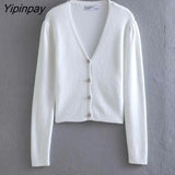 Yipinpay New Solid Ladies Knitted Sweater 2023 Autumn Winter Warm V-Neck Coat Single Breasted Cardigan Long Sleeve Harajuku Tops