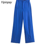 Yipinpay Women's Suits Fashion Batwing Sleeve Blouse + Long Pants 2Pcs Sets 2023 Casual Tops Outfits Elegant Office Ladies Sets