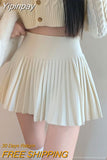 Yipinpay Elegant Woolen Pleated Mini Skirt Women Cute Autumn Winter 2023 Korean Fashion High Waist Solid A-line Sexy Short Skirts