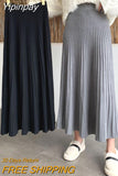 Yipinpay Women Long Maxi Knitted Skirt Autumn Winter Casual Pleated High Waist A-line Skirts 90cm 2023 Korean Fashion Faldas