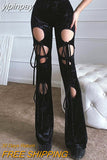 yipinpay Flare Pants Lace Up Trousers Women Hollow Out High Waist Pant Women Chic Wide Leg Pant Solid Strechy Streetwear Black Pants