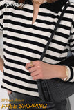 Yipinpay Casual Striped Sweaters Women Turn-down Collar 2023 Winter Autumn Long Sleeve Knitted Tops Female Loose Pullovers Jumper