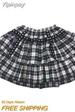 Yipinpay Gothic Mall Goth Plaid Skirt Women Harajuku Punk Rivet Black Double-layer High-waisted Mini Skirts Dark Academia Grunge