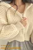 Yipinpay Hooded Sweater Coat Casual Loose Cropped Twist Cardigans Zipper Jacket Y2k Sueters Mujer Knitted Sweater Pull Clothes
